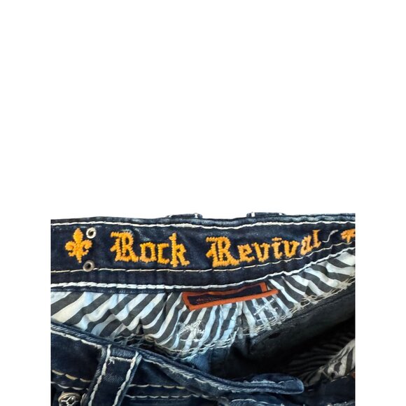 Rock Revival Arisa Crop Womens Denim Jeans Size 28 Distressed Blue Embellished S - Picture 9 of 9